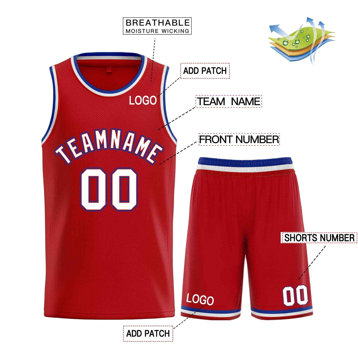 Custom Red White-Royal Classic Sets Curved Basketball Jersey Limited