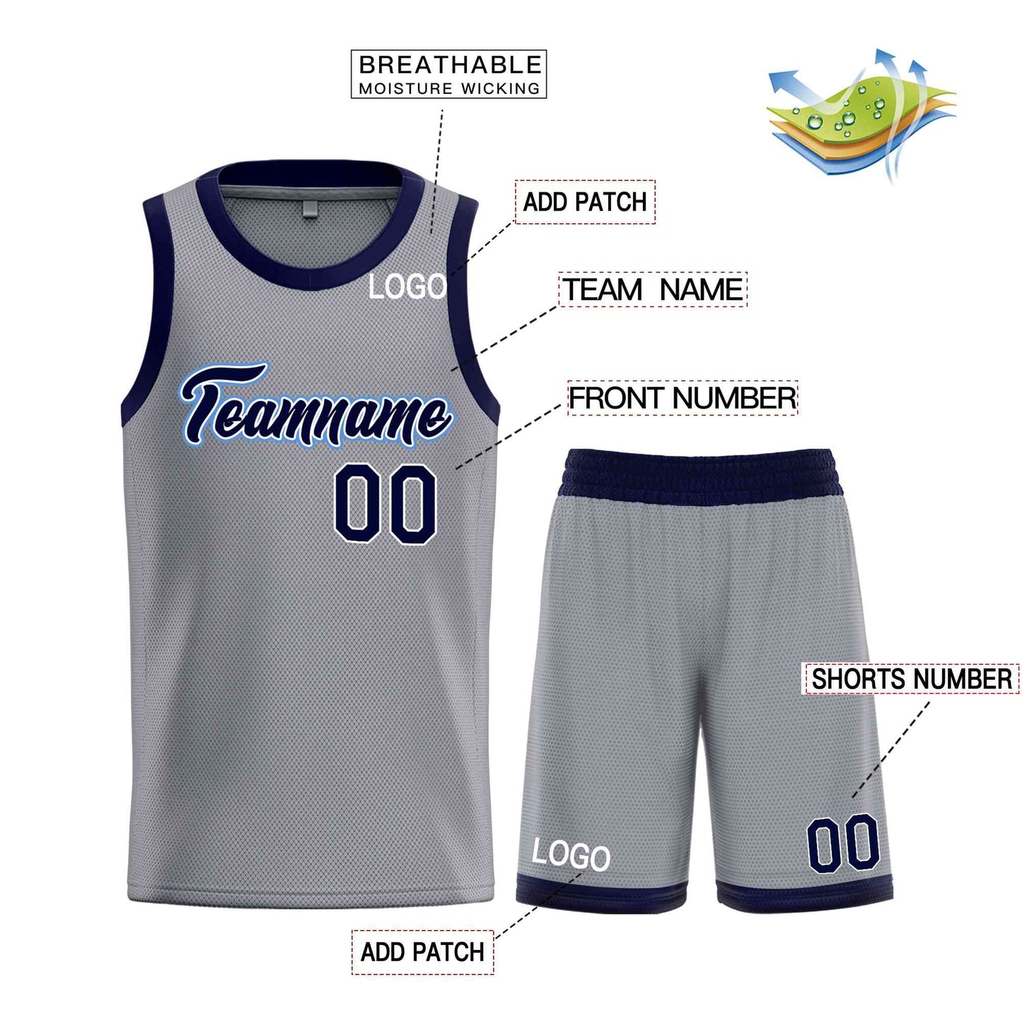 Custom Dark Gray Navy-Powder Blue Heal Sports Uniform Classic Sets Basketball Jersey Limited