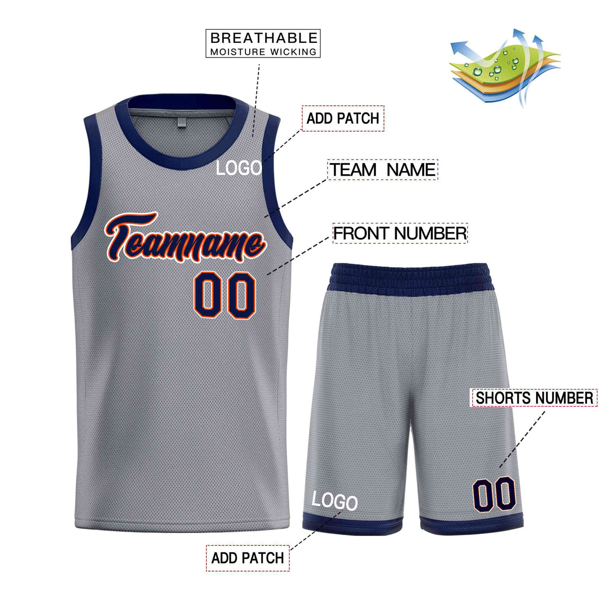 Custom Dark Gray Navy-Orange Heal Sports Uniform Classic Sets Basketball Jersey Limited