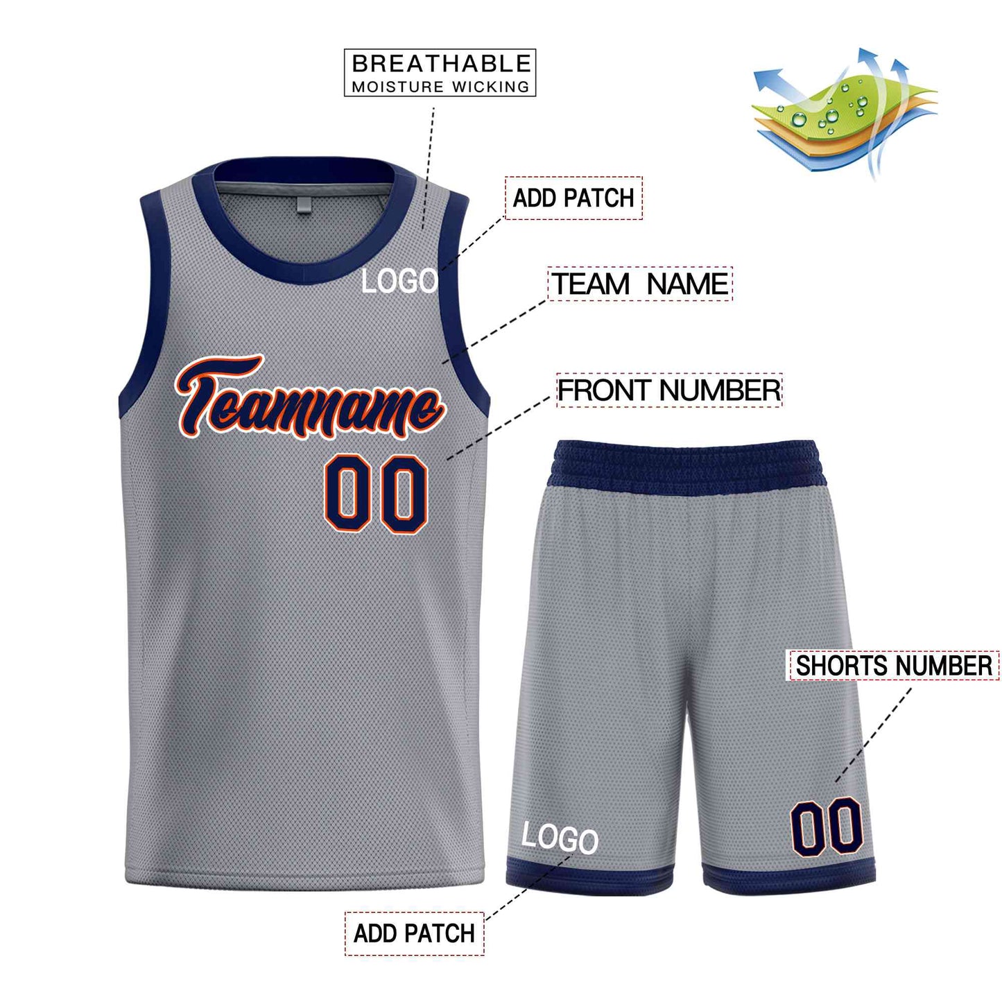 Custom Dark Gray Navy-Orange Heal Sports Uniform Classic Sets Basketball Jersey Limited