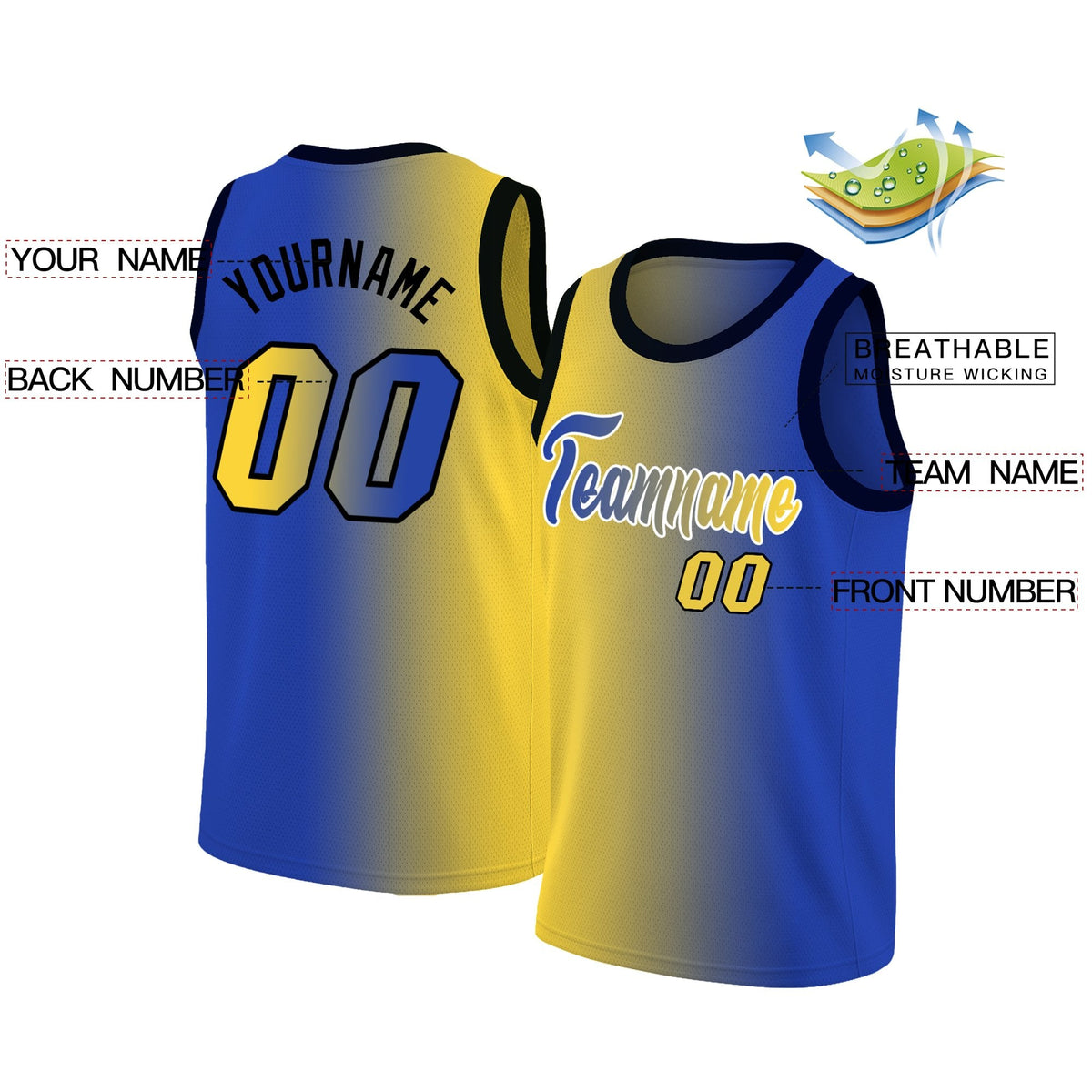 Custom Yellow Royal-White Gradient Fashion Tops Basketball Jersey Limited