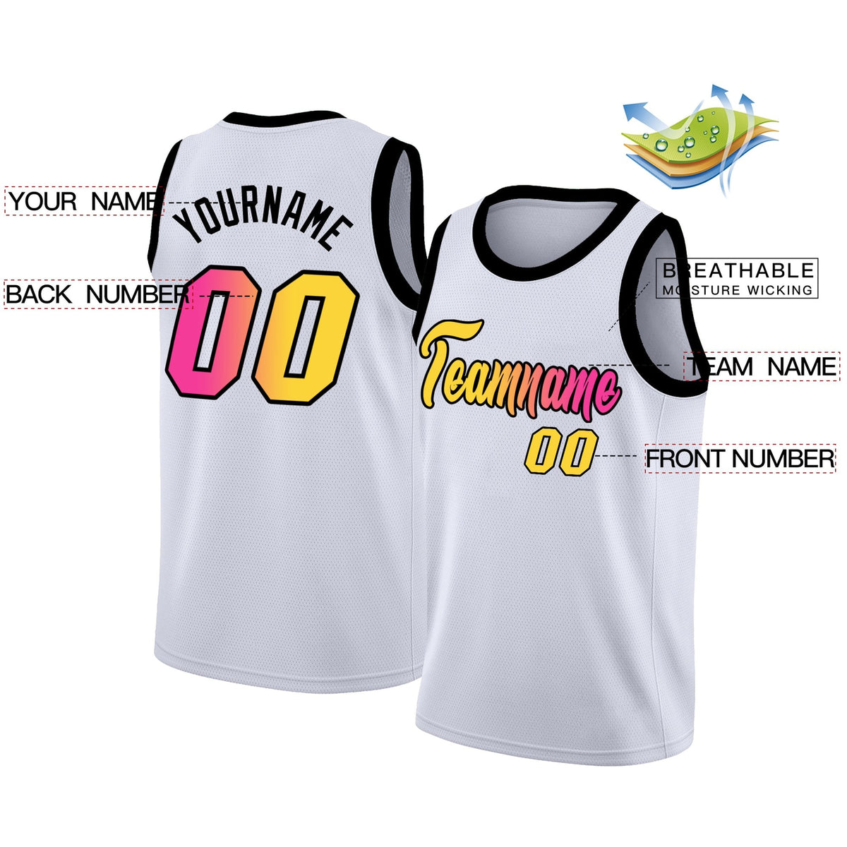Custom White Pink-Black Gradient Fashion Tops Basketball Jersey Limited