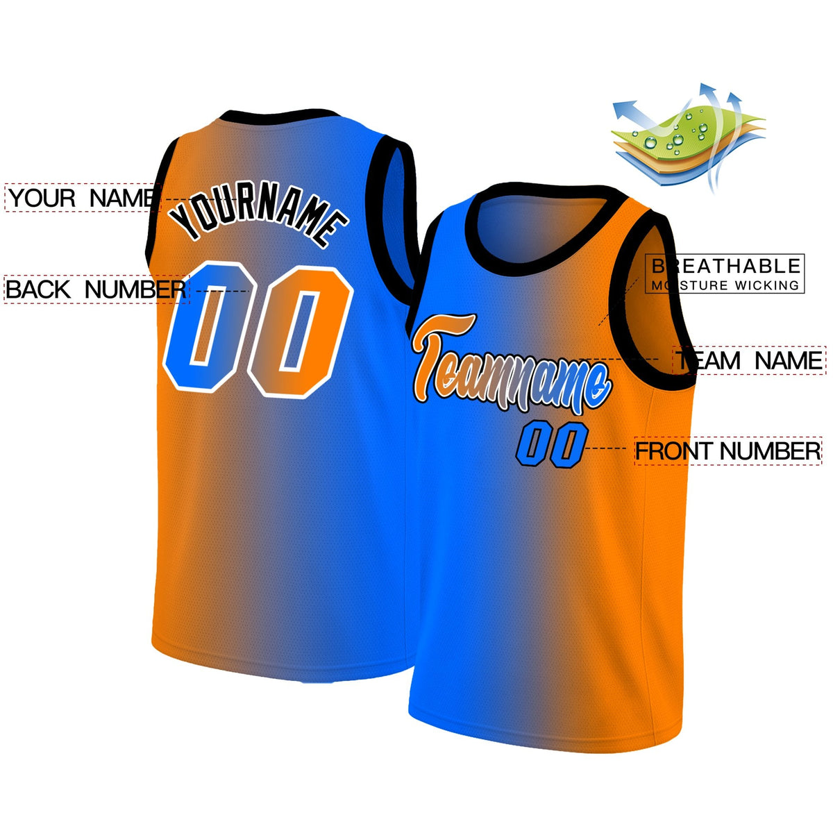 Custom Blue Orange-Black Gradient Fashion Tops Basketball Jersey Limited