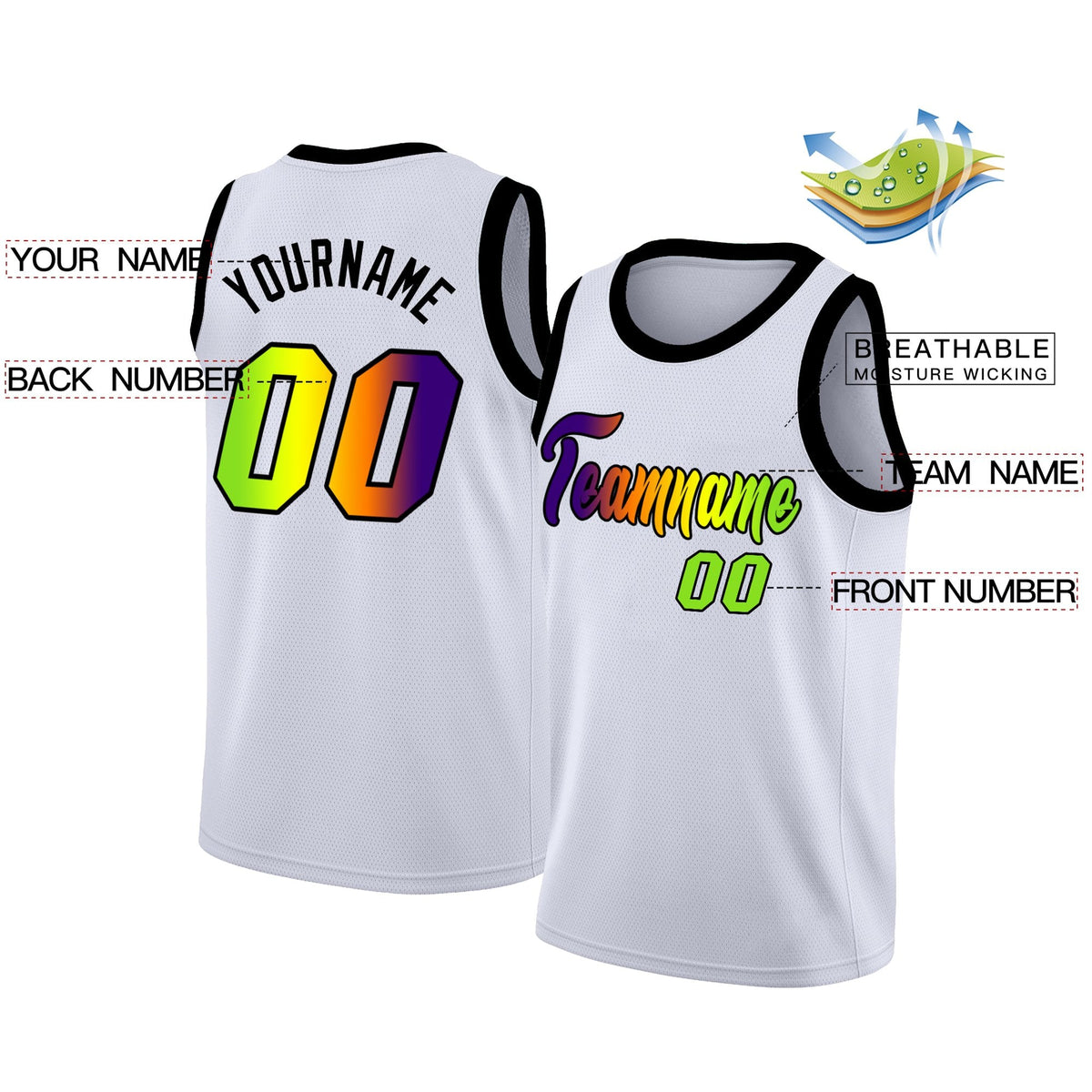 Custom White Black-Green Gradient Fashion Tops Basketball Jersey Limited