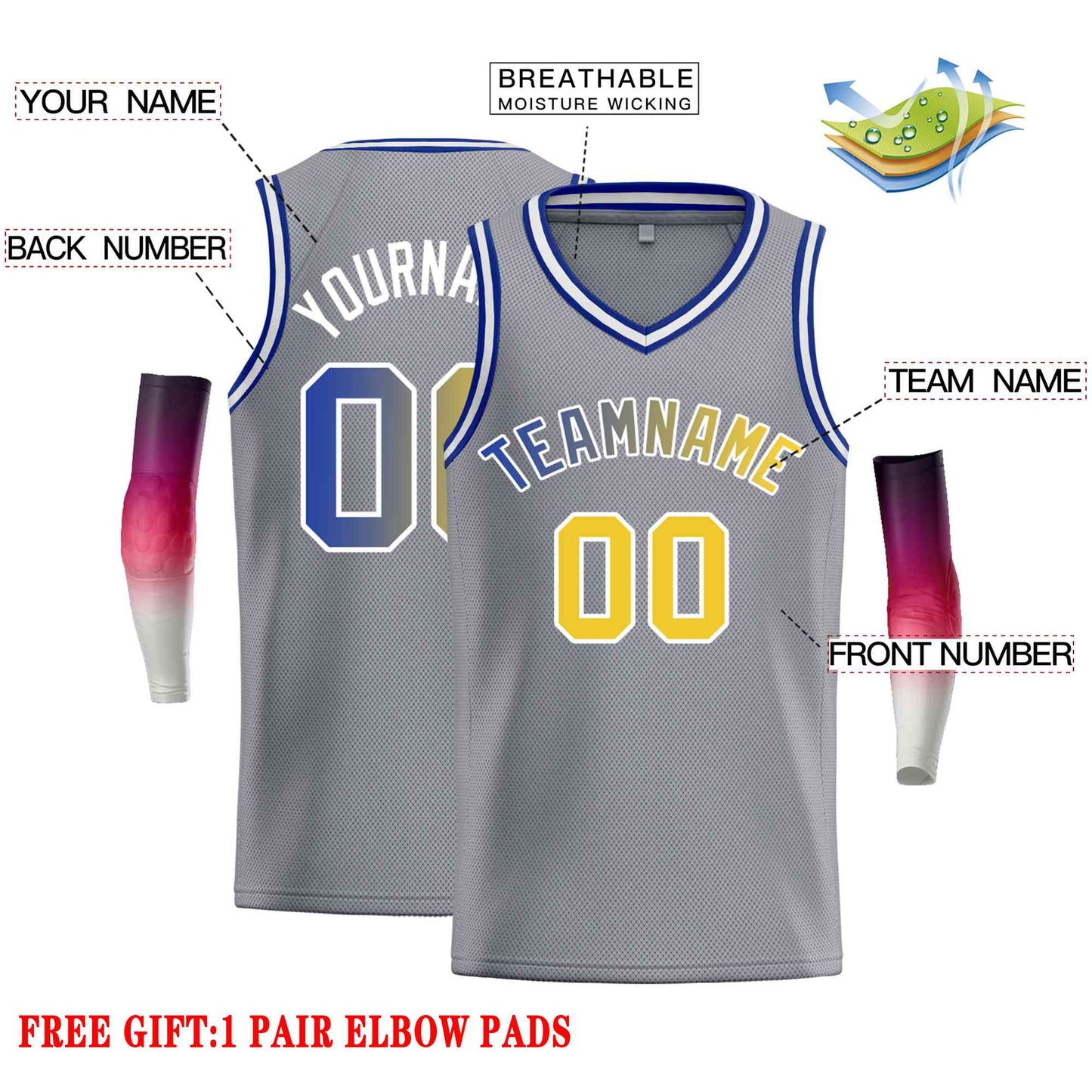 Custom Dark Gray Yellow-Royal Classic Tops Men Casual Basketball Jersey Limited