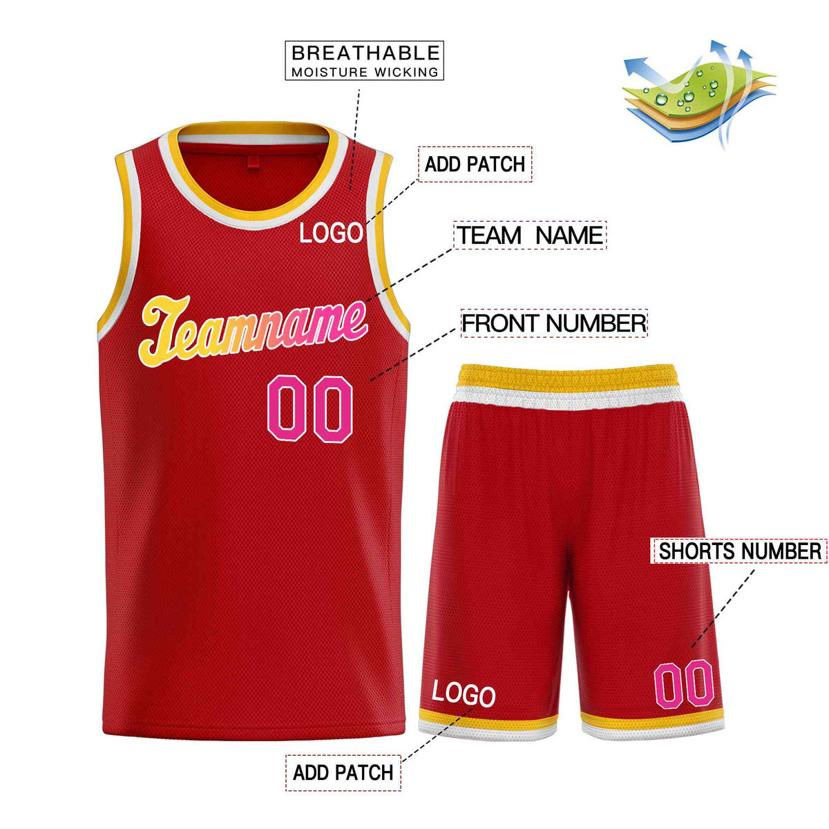 Custom Red Yellow-White Classic Sets Sports Uniform Basketball Jersey Limited