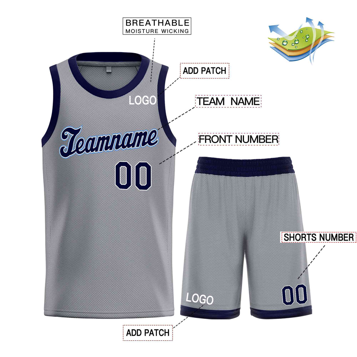 Custom Dark Gray Navy-Powder Blue Classic Sets Sports Uniform Basketball Jersey Limited
