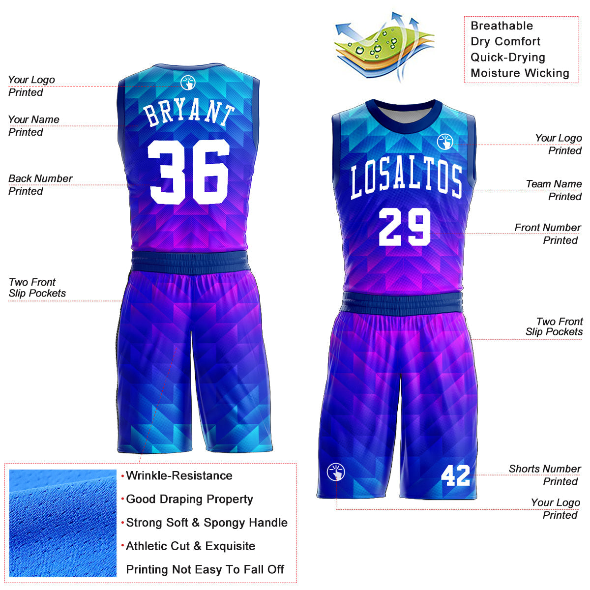Custom Royal White Light Blue-Hot Pink Round Neck Sublimation Basketball Suit Jersey Limited
