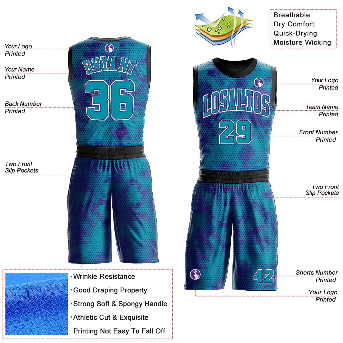Custom Teal Purple-White Round Neck Sublimation Basketball Suit Jersey Limited