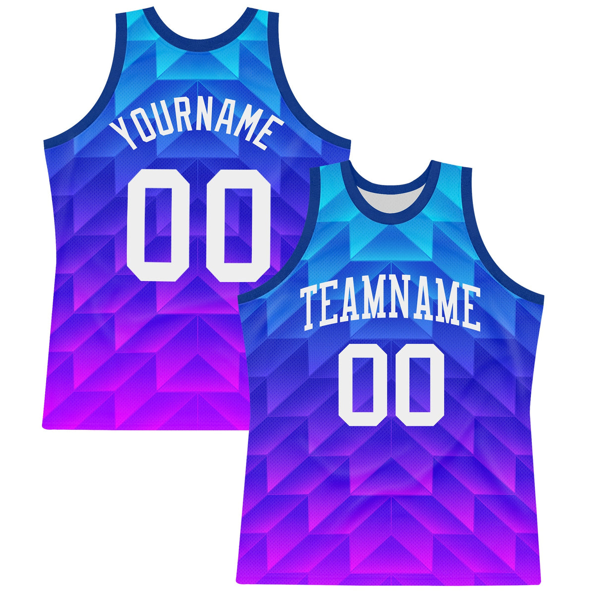 Custom Royal White-Hot Pink Gradient Geometric Shape Round Neck Sublimation Basketball Suit Jersey