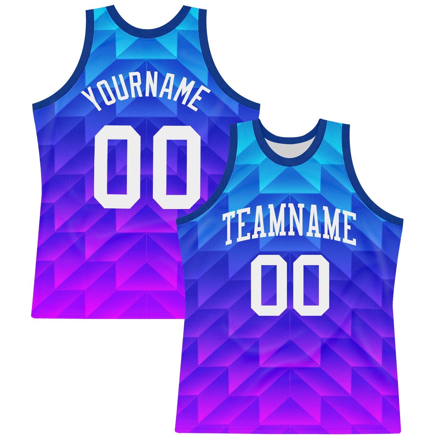 Custom Royal White-Hot Pink Gradient Geometric Shape Round Neck Sublimation Basketball Suit Jersey
