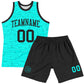 Custom Aqua Black Fragment Art Round Neck Sublimation Basketball Suit Jersey Limited