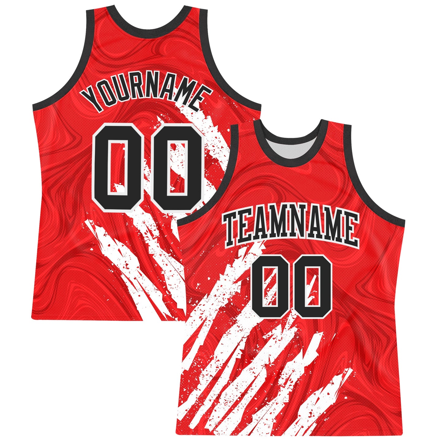 Custom Red Black-White Splash Round Neck Sublimation Basketball Suit Jersey