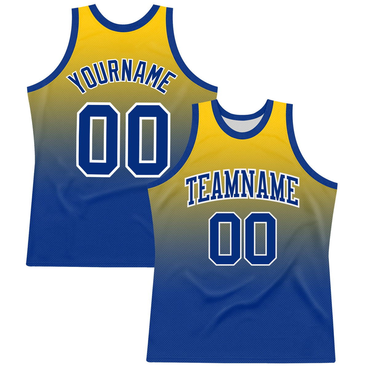 Custom Yellow Royal-White Fade Fashion Round Neck Sublimation Basketball Suit Jersey