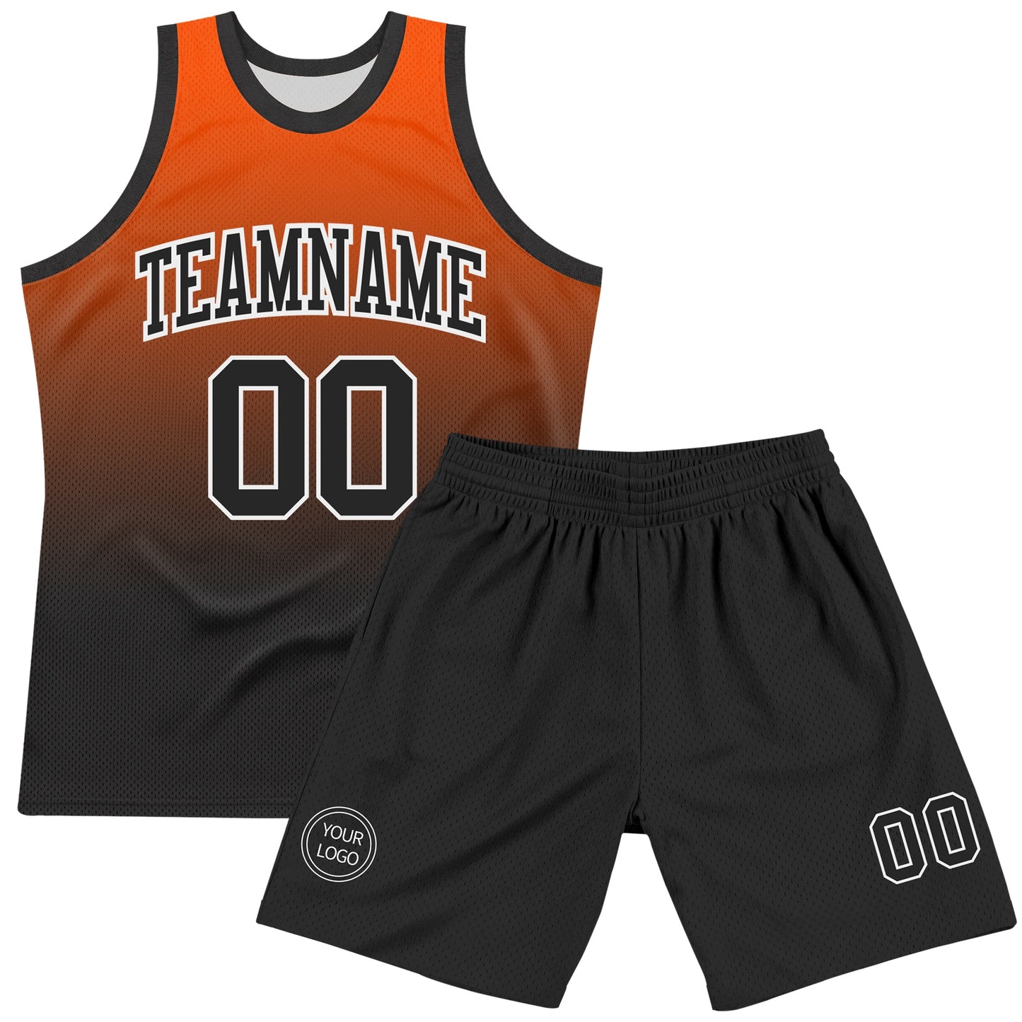 Custom Orange Black-White Gradient Square Shapes Round Neck Sublimation Basketball Suit Jersey Limited
