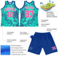 Custom Teal Pink Royal-White Splash Round Neck Sublimation Basketball Suit Jersey Limited