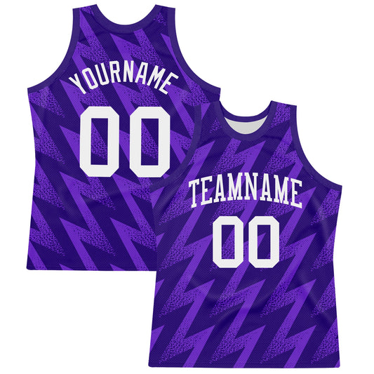 Custom Purple White Zigzag Shape Round Neck Sublimation Basketball Suit Jersey