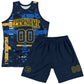 Custom Navy Yellow Abstract Shape Fragment Art Round Neck Sublimation Basketball Suit Jersey Limited