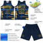 Custom Navy Yellow Abstract Shape Fragment Art Round Neck Sublimation Basketball Suit Jersey Limited