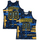 Custom Navy Yellow Abstract Shape Fragment Art Round Neck Sublimation Basketball Suit Jersey