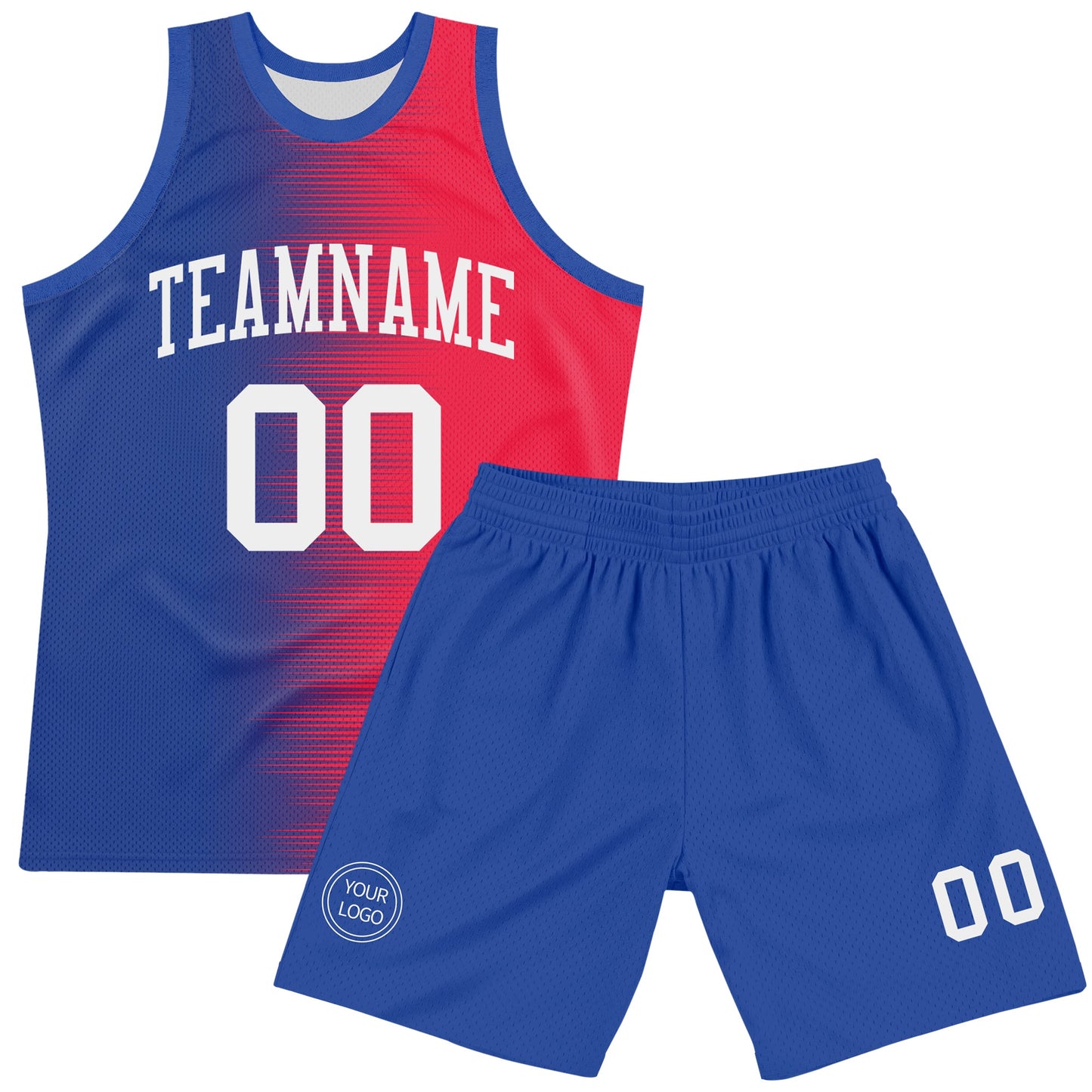 Custom Red White-Royal Gradient Line Round Neck Sublimation Basketball Suit Jersey Limited