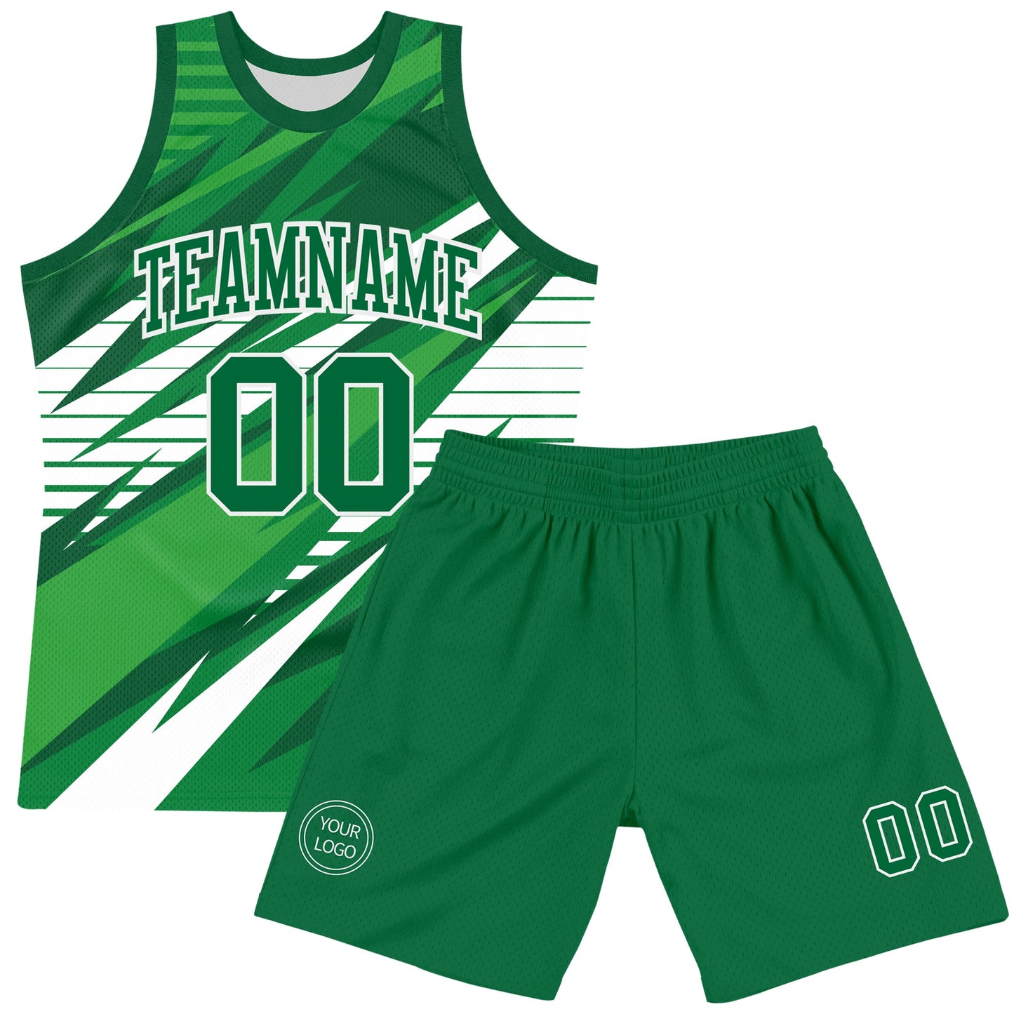 Custom Kelly Green White Line Round Neck Sublimation Basketball Suit Jersey Limited