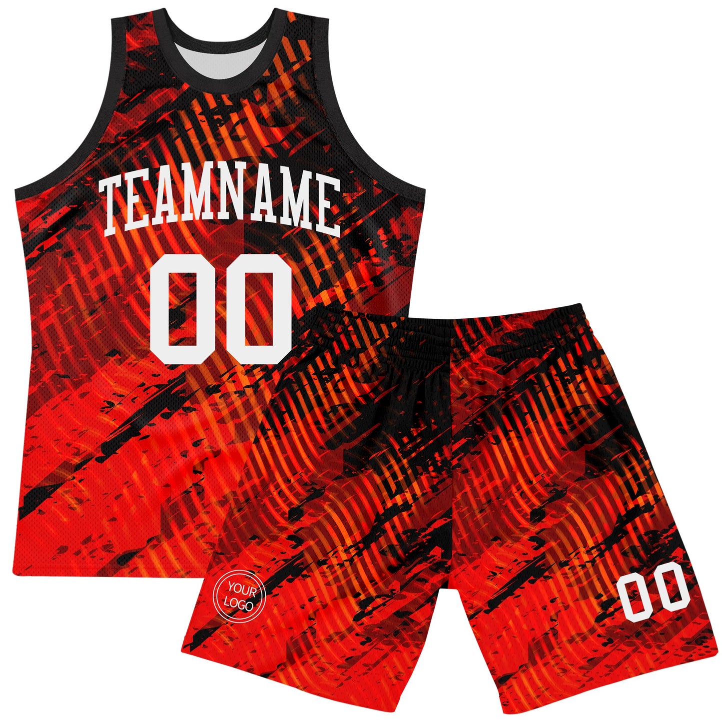 Custom Red White-Black Splash Round Neck Sublimation Basketball Suit Jersey Limited