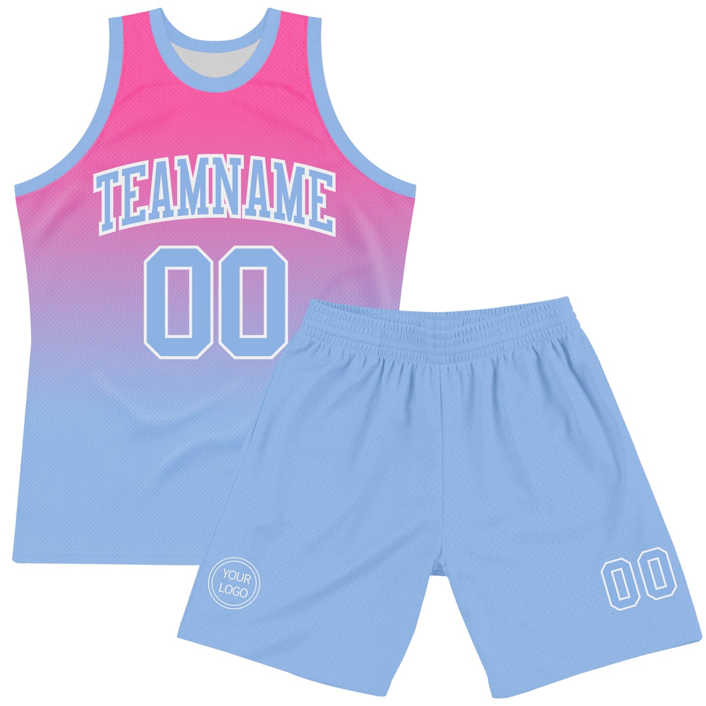 Custom Pink Light Blue-White Fade Fashion Round Neck Sublimation Basketball Suit Jersey Limited