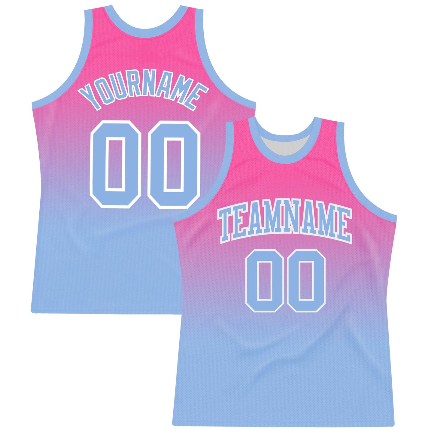 Custom Pink Light Blue-White Fade Fashion Round Neck Sublimation Basketball Suit Jersey