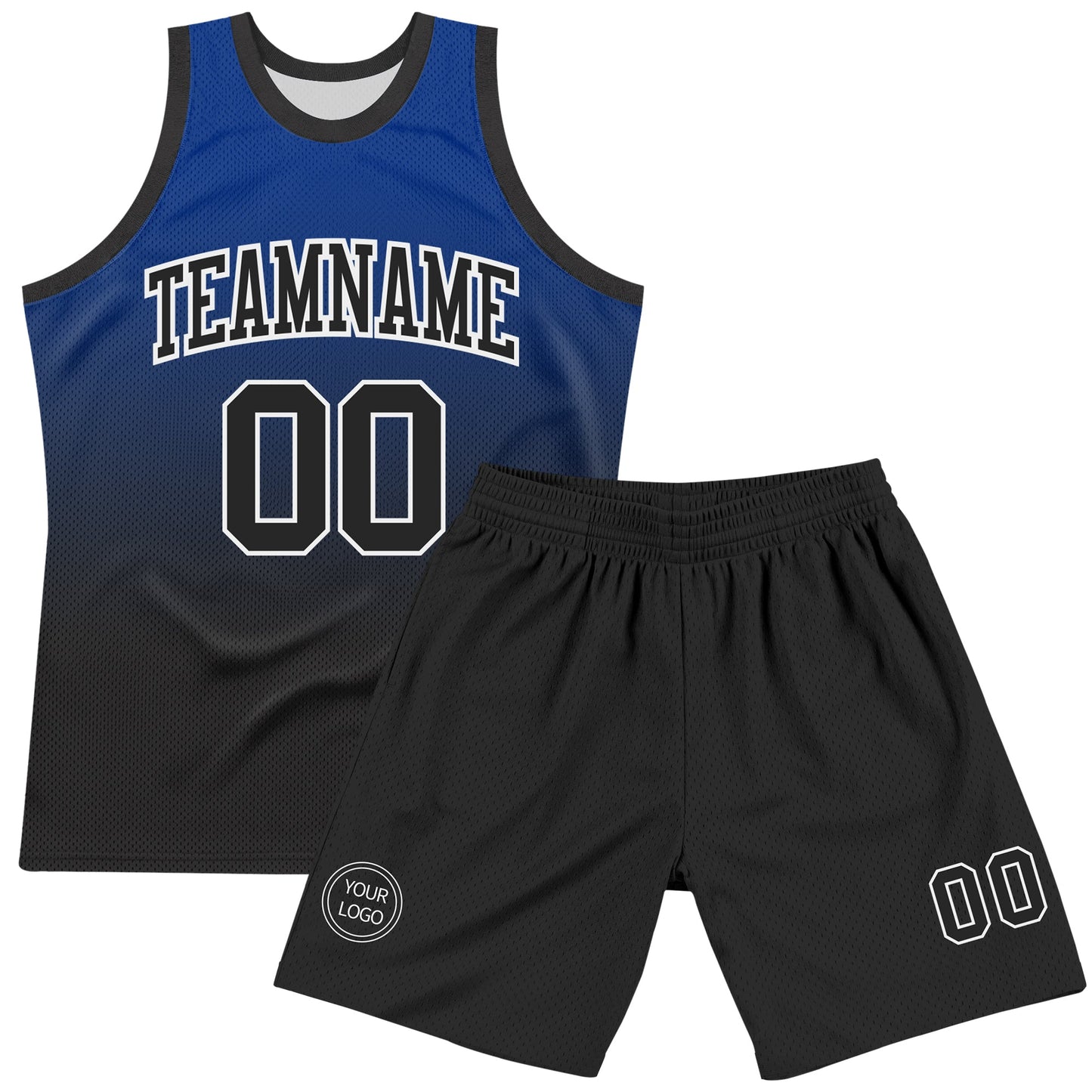 Custom Royal Black-White Fade Fashion Round Neck Sublimation Basketball Suit Jersey Limited
