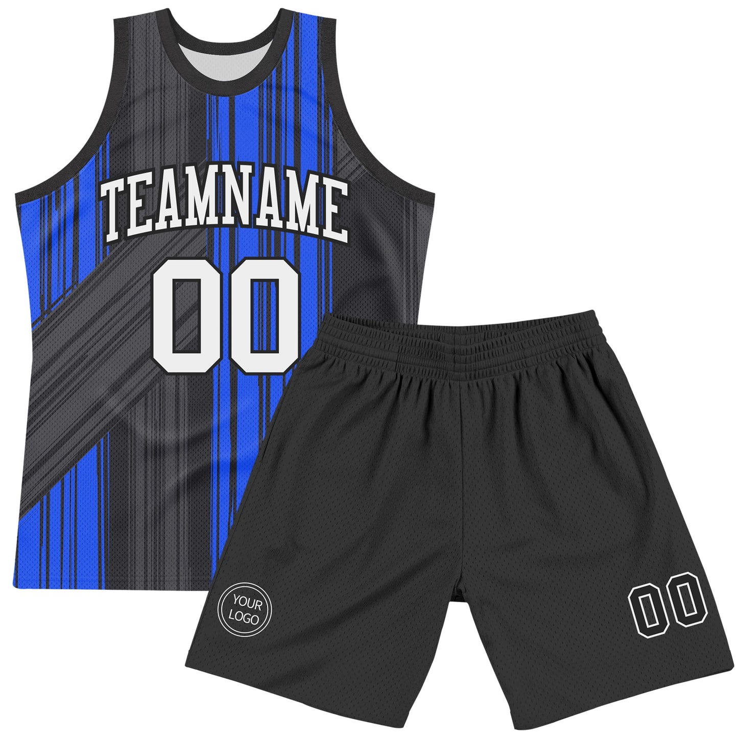 Custom Black White-Royal Line Round Neck Sublimation Basketball Suit Jersey Limited