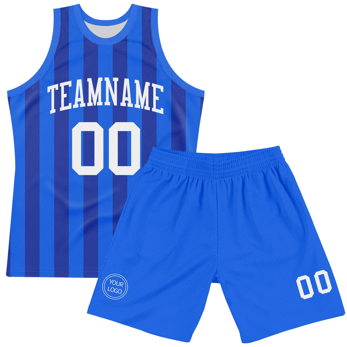 Custom Royal White Line Round Neck Sublimation Basketball Suit Jersey Limited
