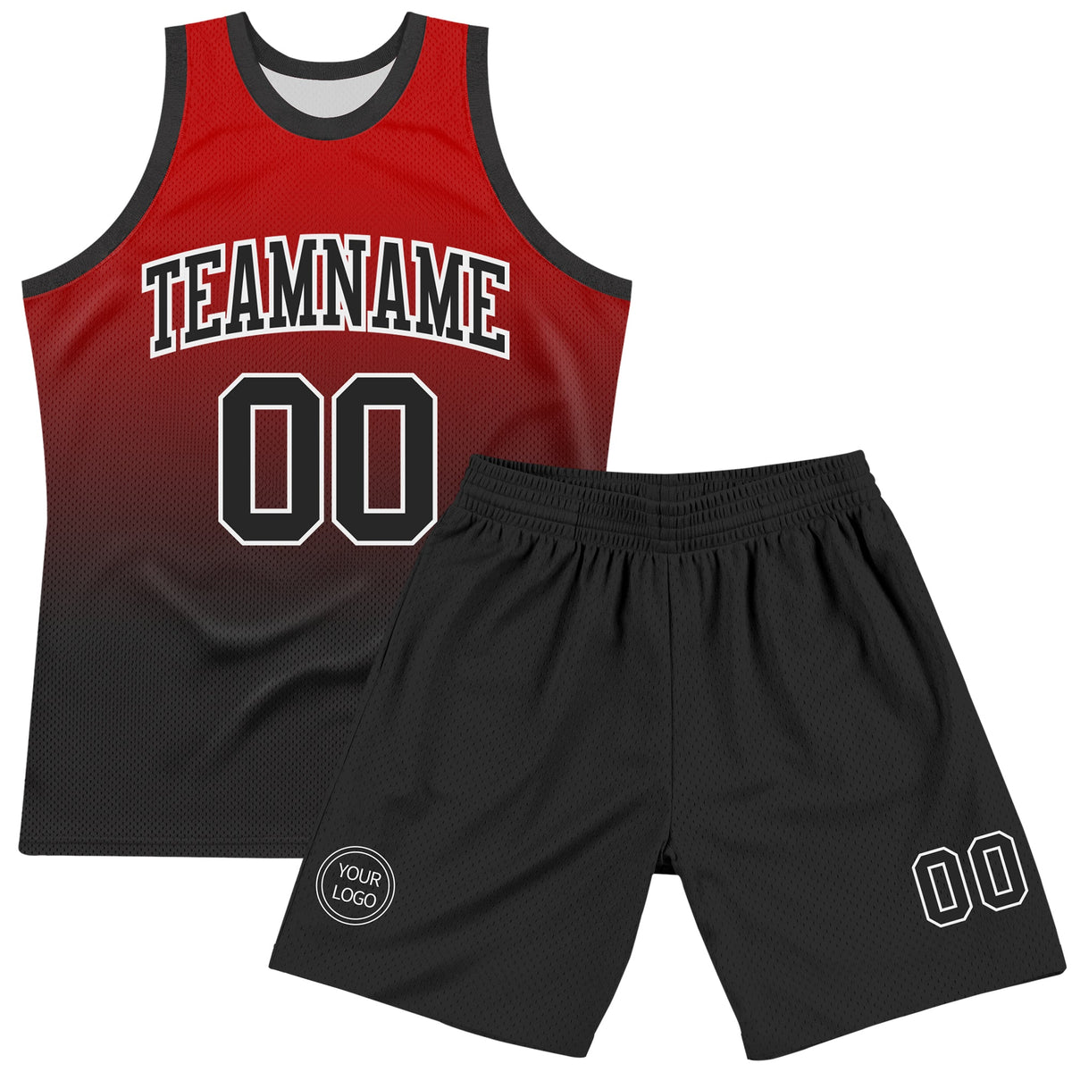 Custom Red Black-White Fade Fashion Round Neck Sublimation Basketball Suit Jersey Limited