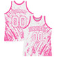 Custom White Pink Splash Round Neck Sublimation Basketball Suit Jersey