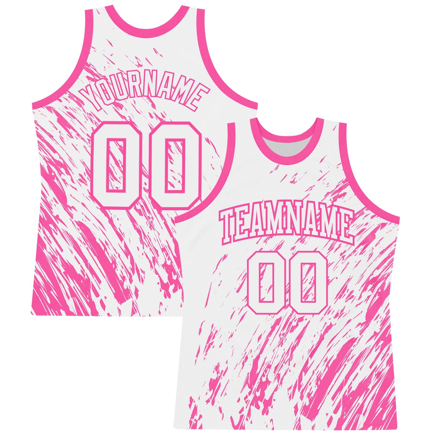Custom White Pink Splash Round Neck Sublimation Basketball Suit Jersey