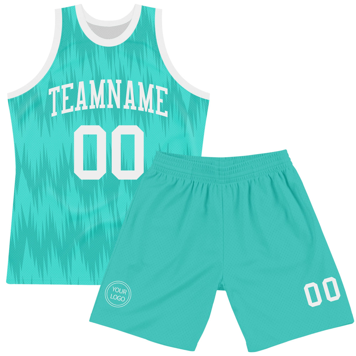 Custom Aqua White Wave Round Neck Sublimation Basketball Suit Jersey Limited