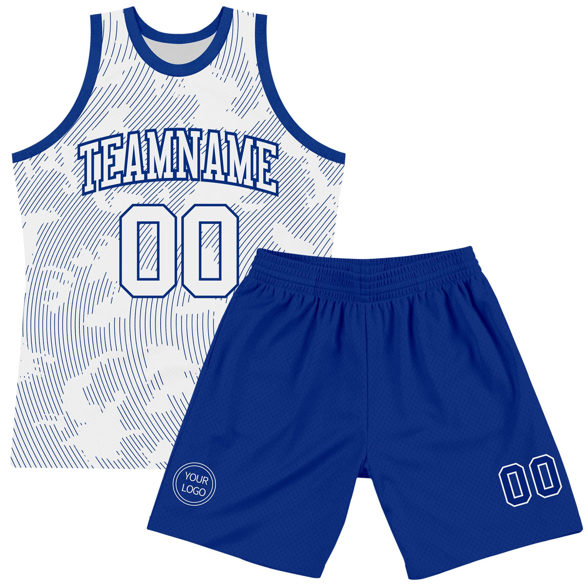 Custom White Royal Curve Lines Round Neck Sublimation Basketball Suit Jersey Limited