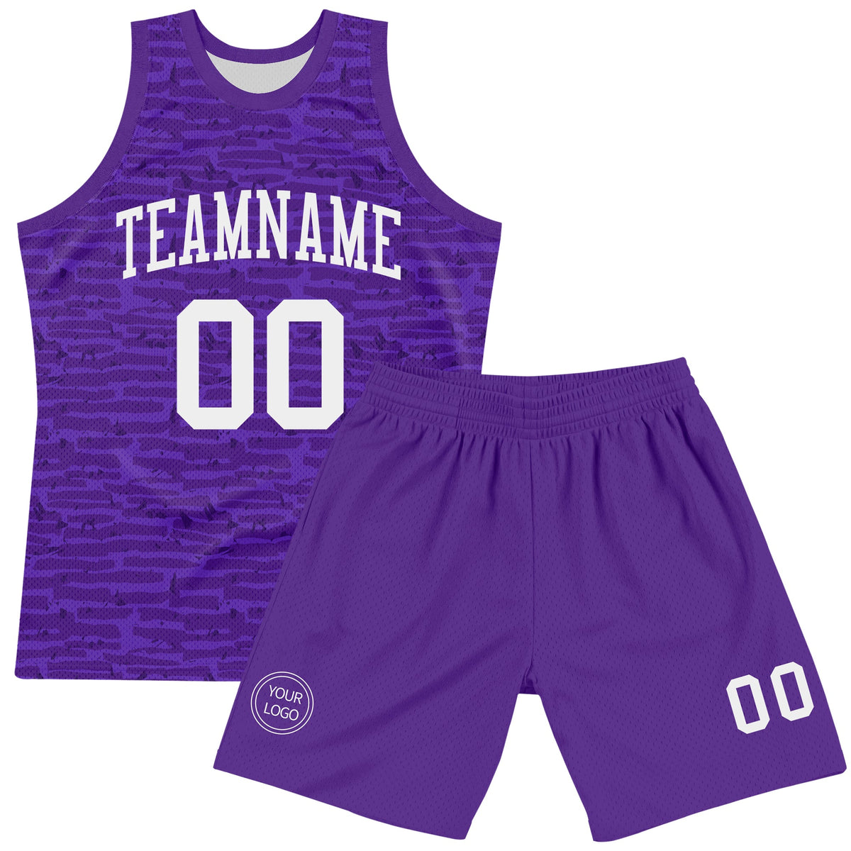 Custom Purple White Fragment Art Round Neck Sublimation Basketball Suit Jersey Limited