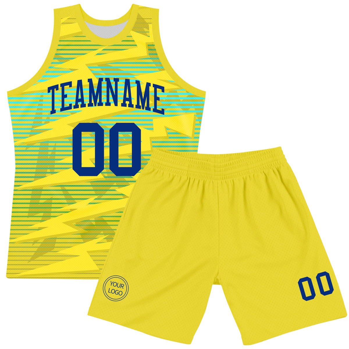 Custom Gold Royal-Light Blue Line Round Neck Sublimation Basketball Suit Jersey Limited
