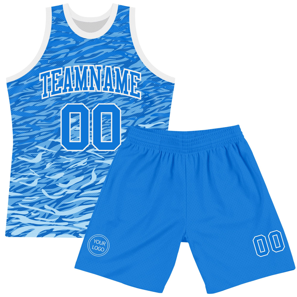 Custom Royal White Wave Round Neck Sublimation Basketball Suit Jersey Limited