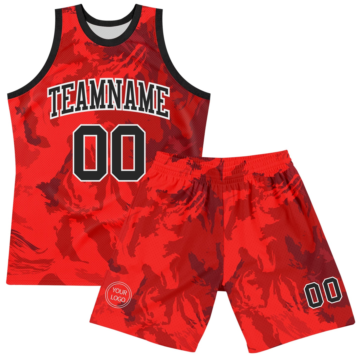 Custom Red Black-White Splash Round Neck Sublimation Basketball Suit Jersey Limited