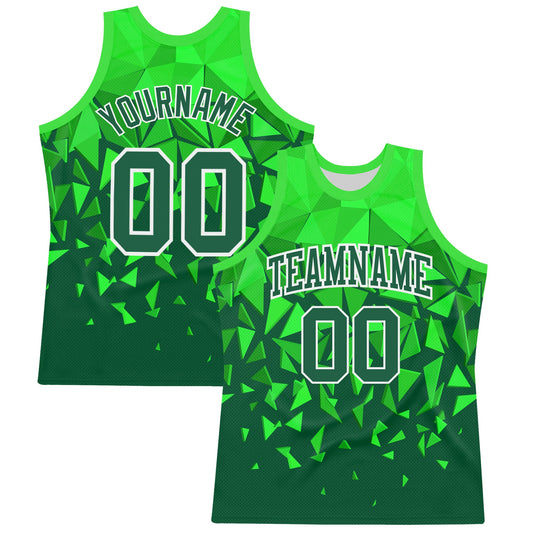 Custom Green Grass Green-White Geometric Shape Round Neck Sublimation Basketball Suit Jersey