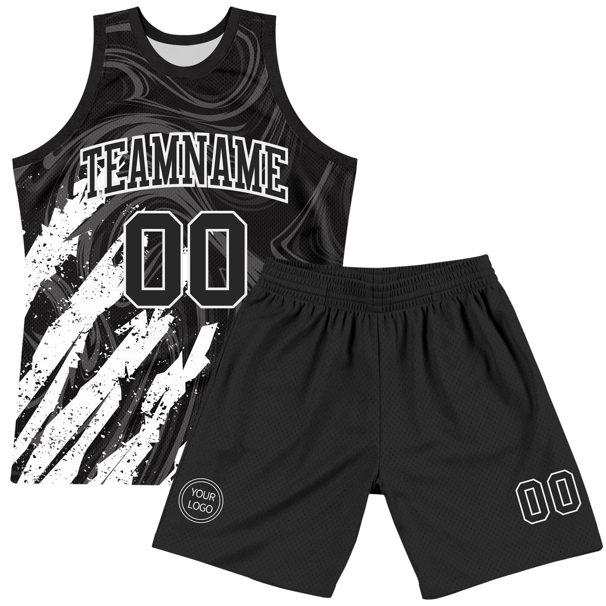 Custom Black White Splash Round Neck Sublimation Basketball Suit Jersey Limited