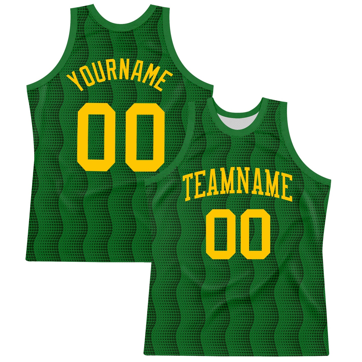 Custom Kelly Green Yellow Geometric Shape Round Neck Sublimation Basketball Suit Jersey