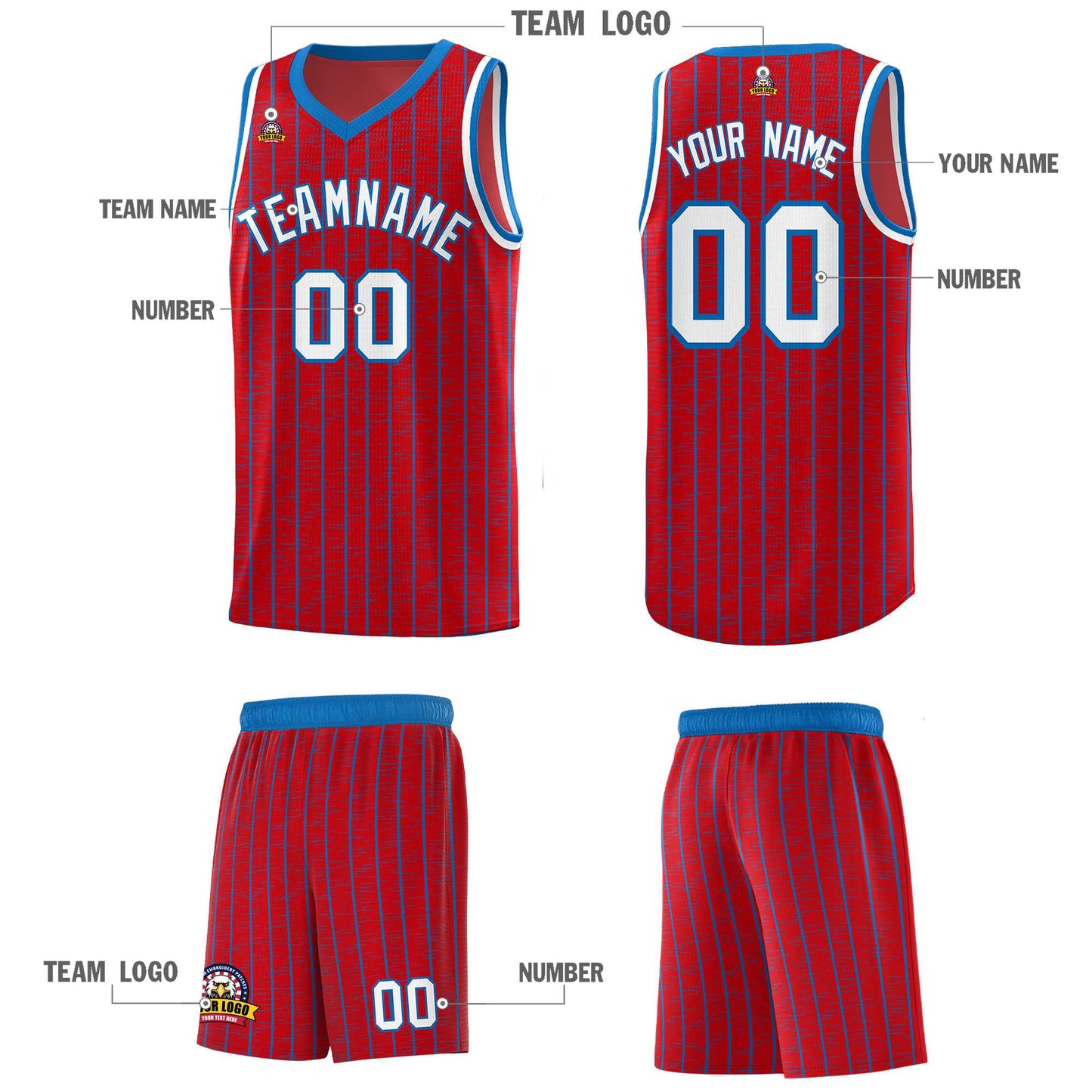 Custom Red Custom Gray Pinstripe Retro Sets Uniform Basketball Jersey Limited