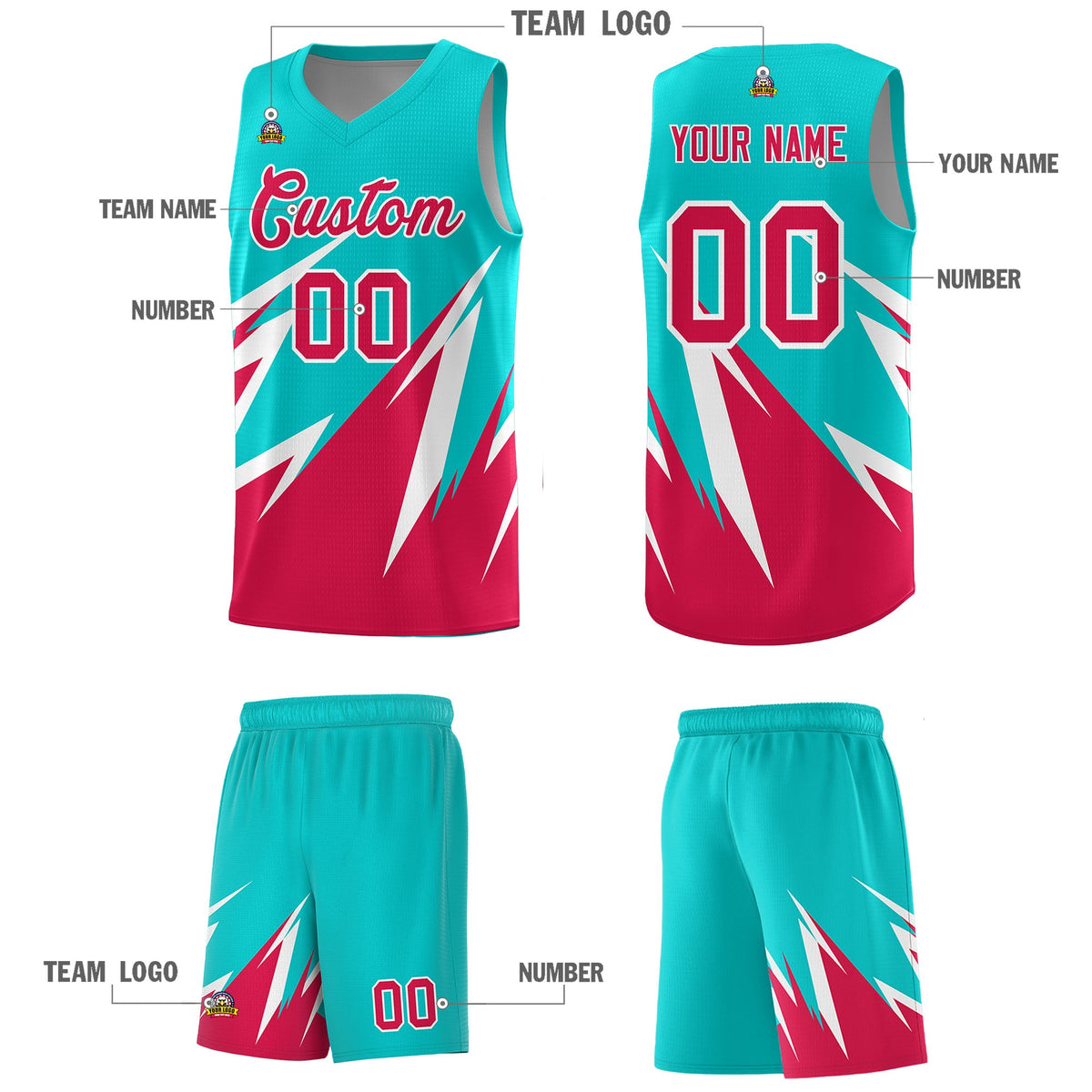 Custom Aqua Abstract Mountain Pattern Sports Uniform Basketball Jersey Limited
