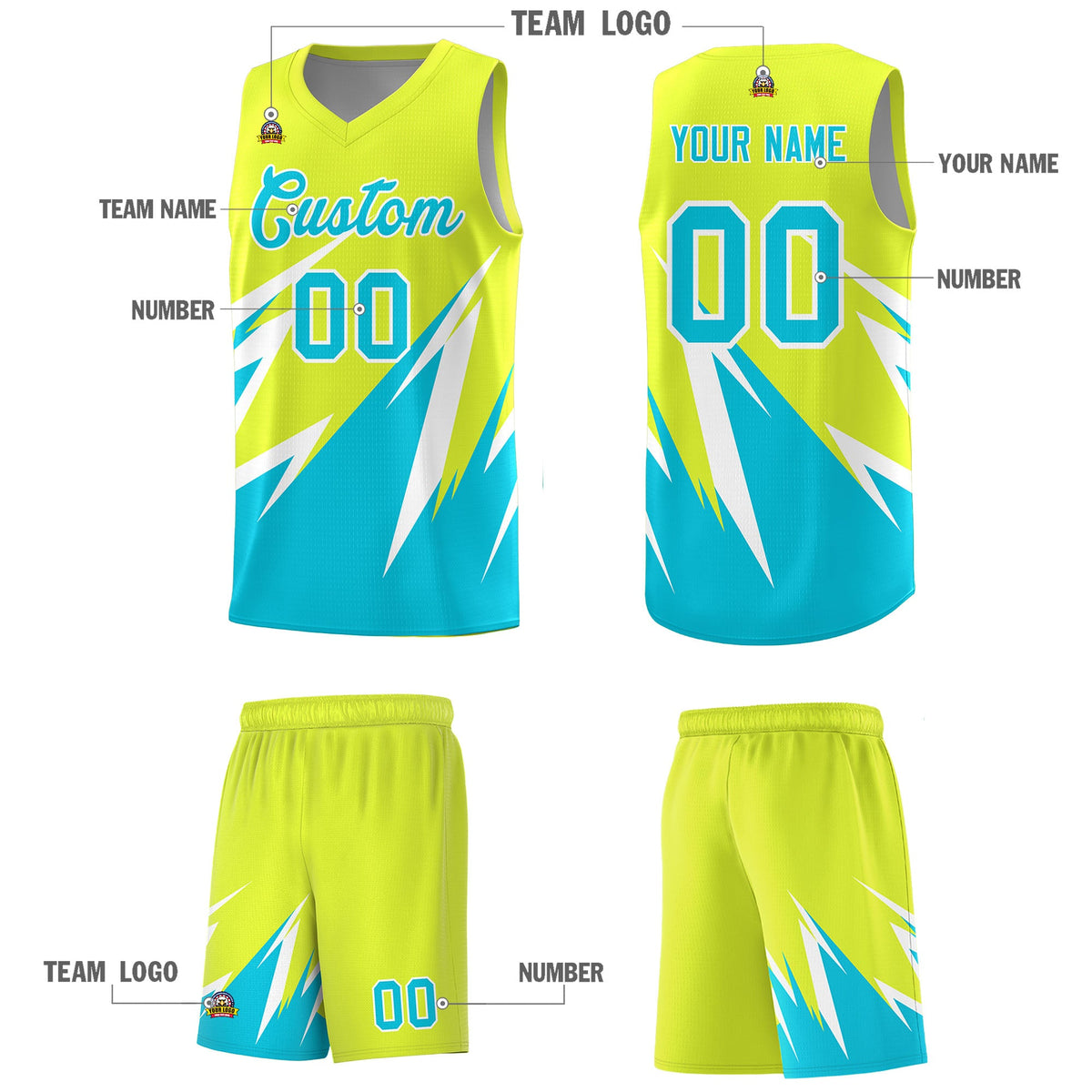 Custom Fluorescent Green Abstract Mountain Pattern Sports Uniform Basketball Jersey Limited