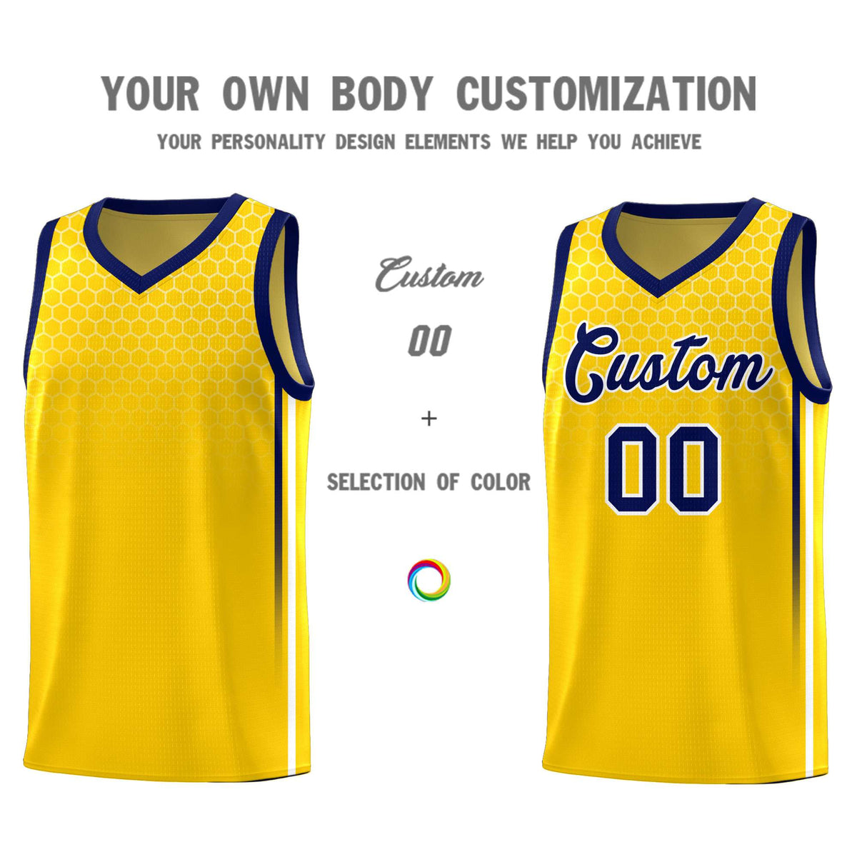 Custom Gold Personalized Honeycomb Pattern Sports Uniform Basketball Jersey Limited