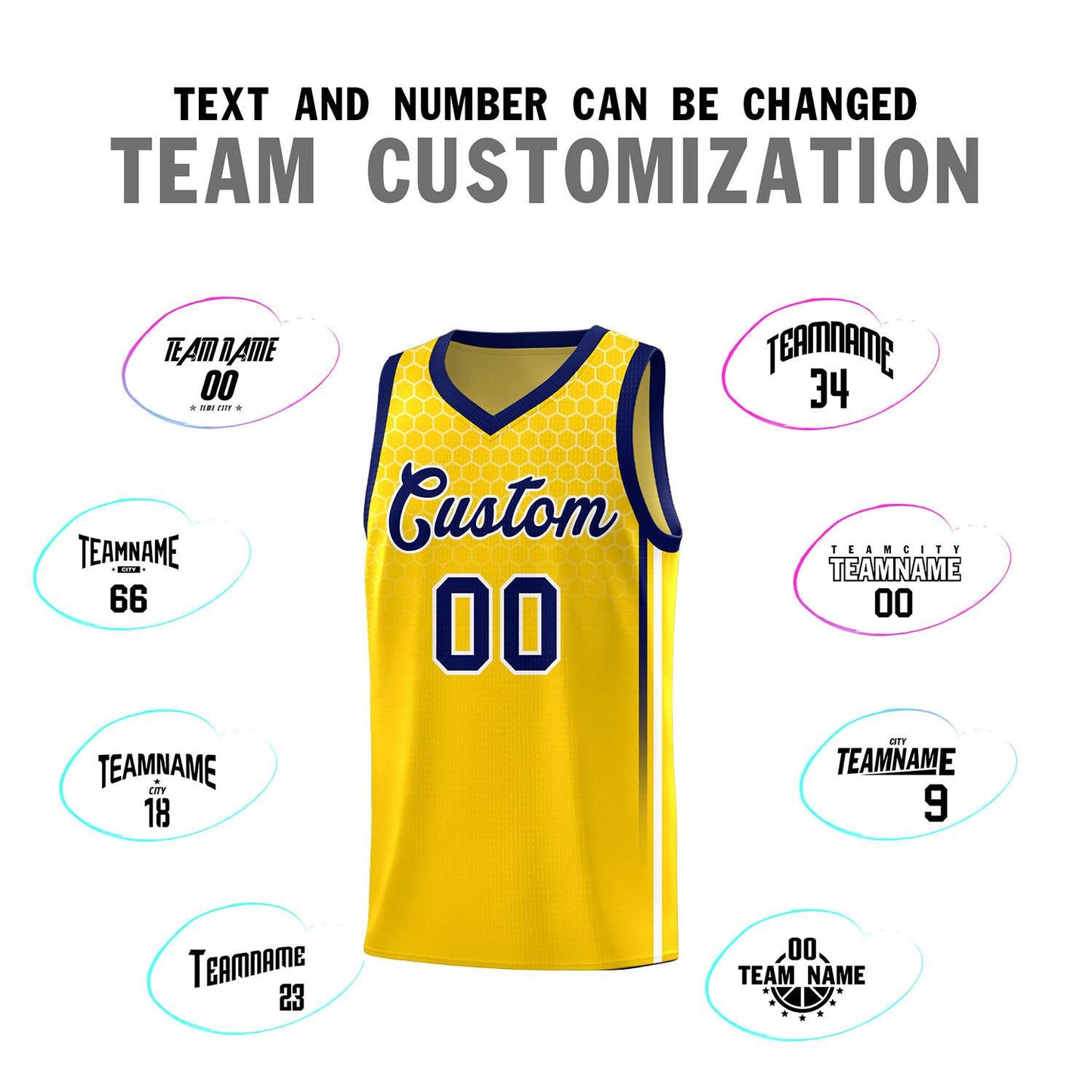 Custom Gold Personalized Honeycomb Pattern Sports Uniform Basketball Jersey Limited