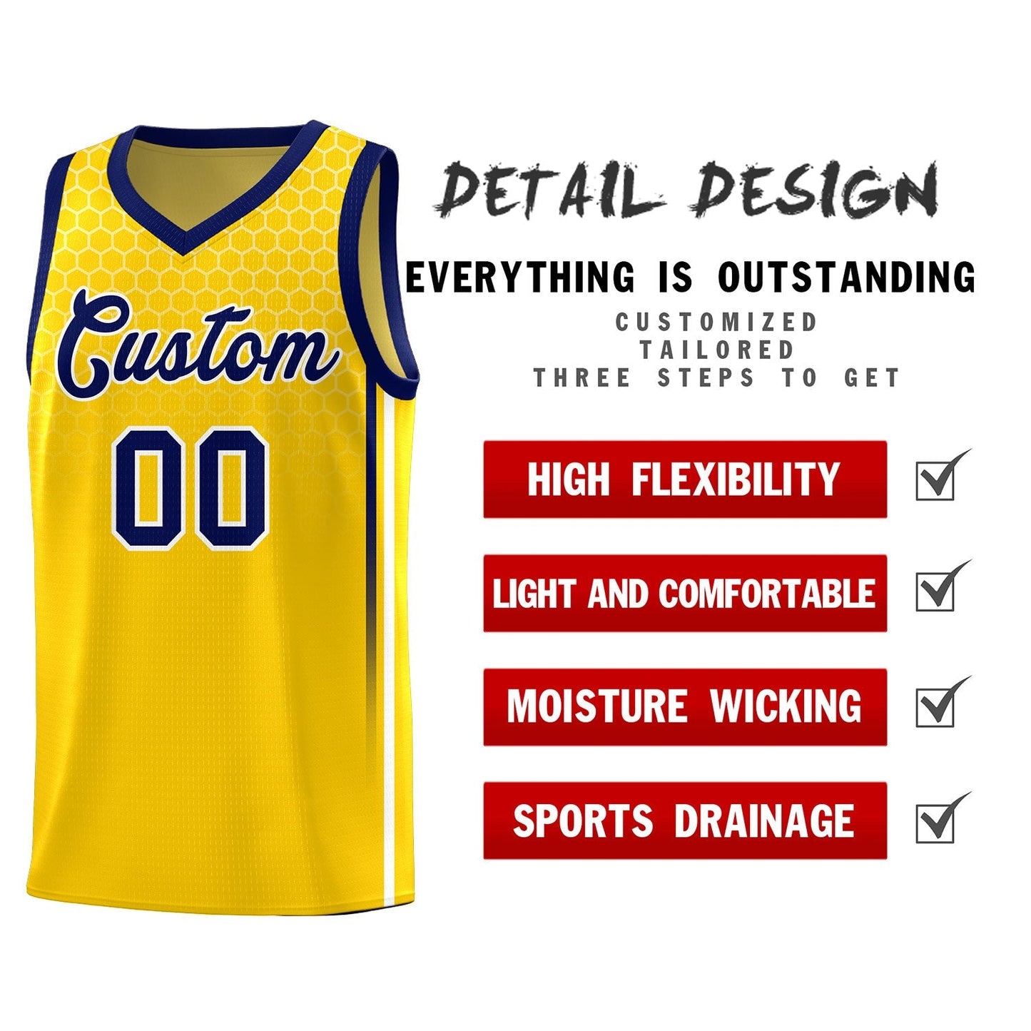 Custom Gold Personalized Honeycomb Pattern Sports Uniform Basketball Jersey Limited